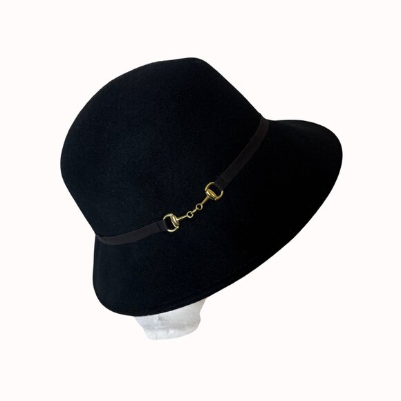 Apt 9 Black Wool Cloche Hat Gold Horsebit Detail Womens Fashion Vintage Style - Picture 13 of 16